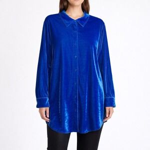 Soft Surroundings Velvet Boyfriend Tunic Shirt Sapphire Blue 1X 59695 Womens